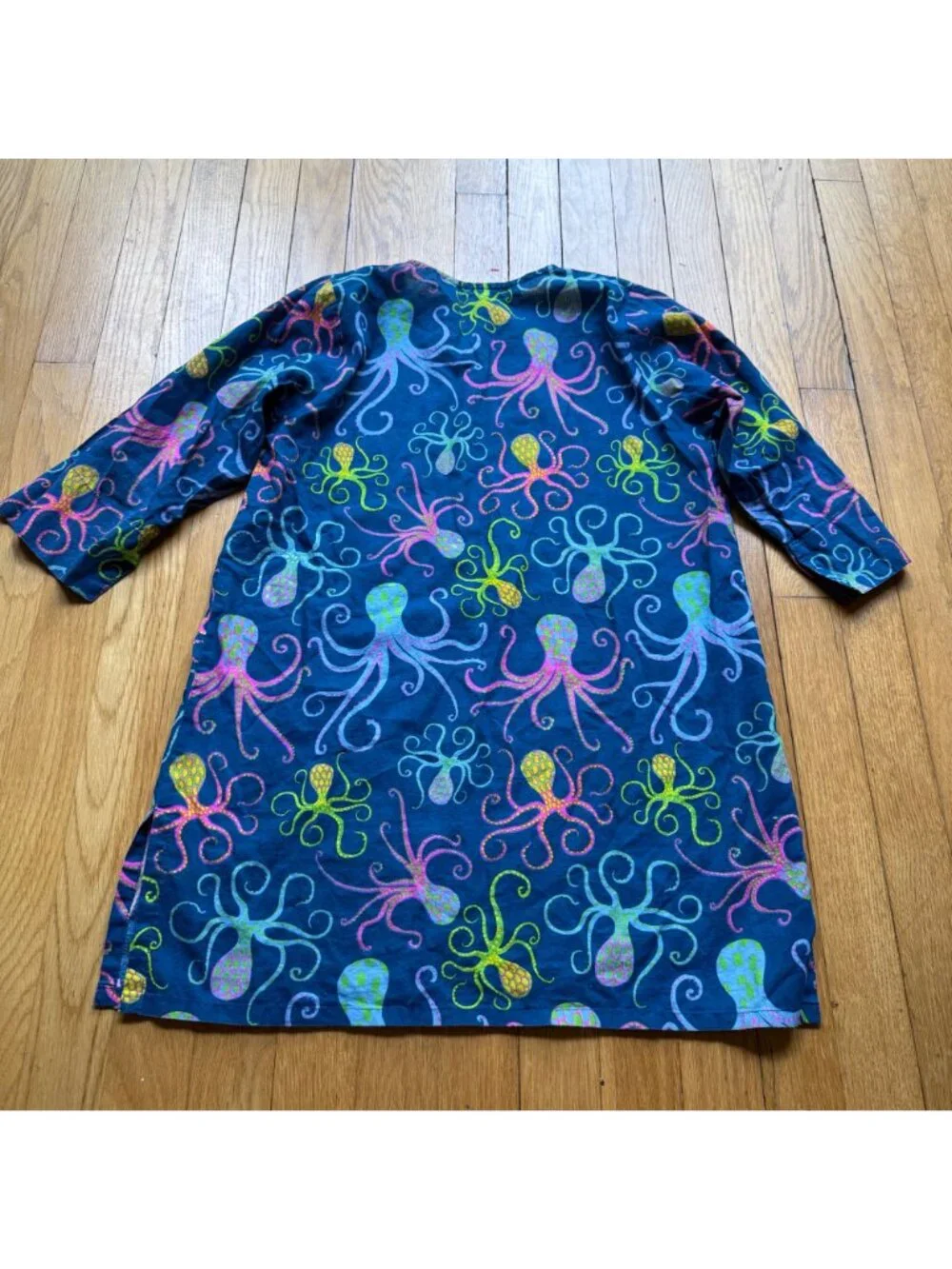 Gretchen Scott Girl Size 10/12 Blue Octopus Cotton Tunic Top Beach Coverup Dress